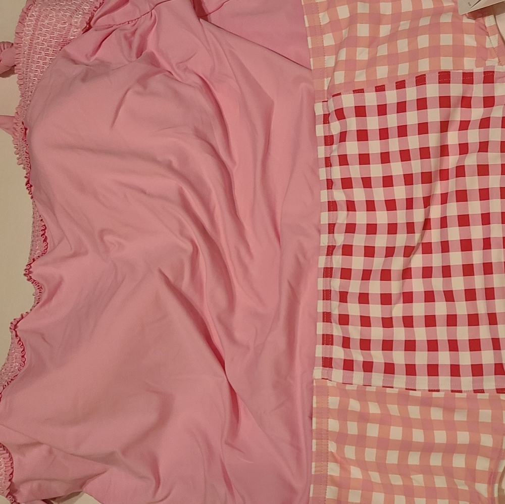 Draper James Lands End Pink Gingham Swimwear Set Size 18W NWT
